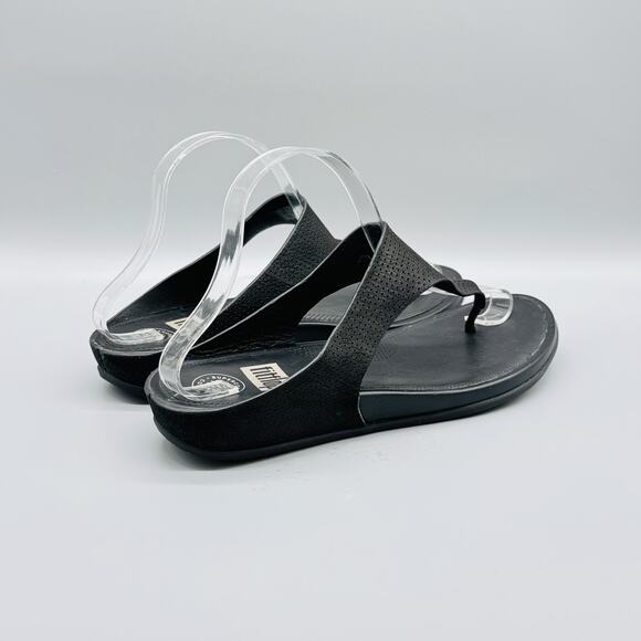FitFlop Shoes Womens 10 Black Leather Thong Sandals Slip On Comfort Summer main image 9